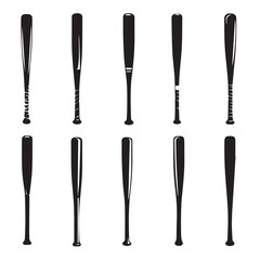 baseball bat silhouette set, Black & White silhouette set