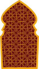 Ornate Islamic Arch with Geometric Pattern, Maroon and Gold