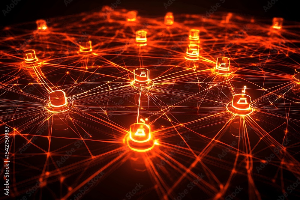 Aufkleber abstract glowing network connection lines with nodes for technology concept idea