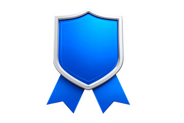 Blue shield with ribbon emblem, Safety and security badge symbol, Digital protection and trust concept