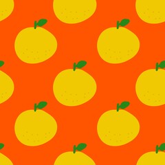 seamless pattern with oranges. Hand drawn kawaii design 