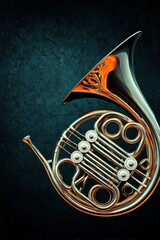 Polished French Horn on Dark Teal Background