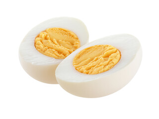 hard boiled egg halves isolated on white background