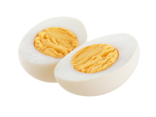 hard boiled egg halves isolated on white background