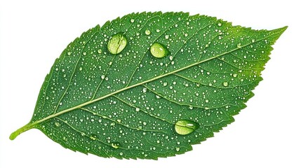 Close-up of a vibrant green leaf, covered in water droplets (2)