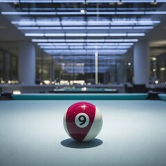 Pool ball in modern billiard room