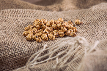 Roasted Chickpeas in Paper Containers on Burlap Fabric – Rustic Healthy Snack