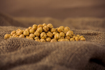 Roasted Chickpeas on Burlap Fabric – Rustic Organic Snack