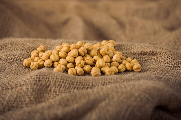Roasted Chickpeas on Burlap Fabric – Rustic Organic Snack