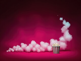 Popcorn and smoke on a magenta background