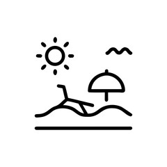 A beach scene with a sun umbrella and a beach chair on a sunny day icon