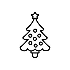 Illustration of a christmas tree with star and ornaments in black outline