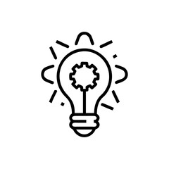 Illustration of a lightbulb containing a gear with radiating lines around