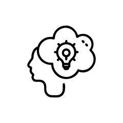 Person thinking with a lightbulb in a cloud representing an idea icon