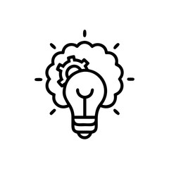 Illustration of a lightbulb with a gear inside a cloud with rays around