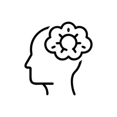 Outline of a head with a sun inside a cloud representing bright ideas