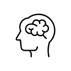 Outline of a head with a cloud shaped brain inside representing thought