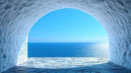 Arched opening with sea view, bright, stone texture © Nuri_Studio