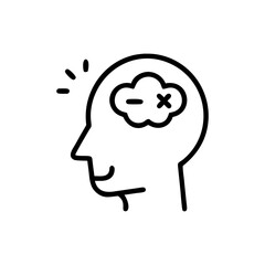 Outline of a head with a cloud containing a minus and cross symbol inside