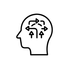 Human head outline with arrows indicating thought process and direction