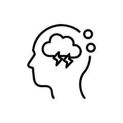 Outline of a head with a cloud and lightning bolts inside the brain area