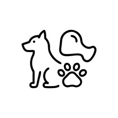 Illustration of a dog sitting next to a paw print with a fluffy tail