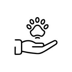 Hand holding a paw print in a line art style on a white background art