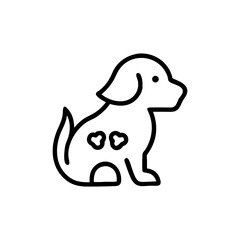 Illustration of a small dog sitting with heart shaped markings on its body