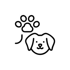 Simple line drawing of a dog face with a paw print above the head