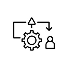 Outline icon showing process flow with gear arrow and person symbol design