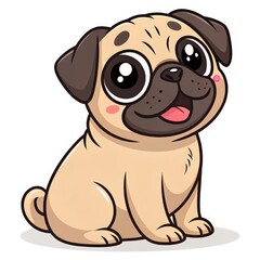 Obraz premium Adorable Cartoon Pug Puppy with Big Eyes Sitting on Transparent Background