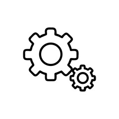 Depiction of two interlocking gears in a mechanical system diagram icon