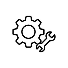 Outline drawing of a gear and wrench representing mechanical settings