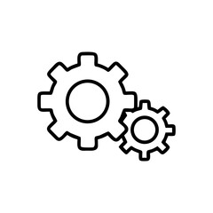 Illustration of two interlocking gears depicted in a simple line art style