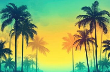 Tropical sunset scene with palm trees