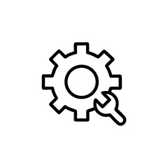 Illustration of a gear with multiple teeth and a wrench tool beside it
