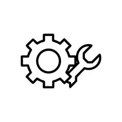Outline illustration of a gear and a wrench representing maintenance work