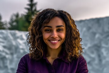 Portrait of a smiling woman with curly hair