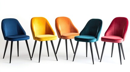 Dining chairs in assorted colors on white background