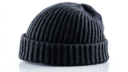 Cozy gray knitted beanie hat with a ribbed texture, ideal for winter fashion.