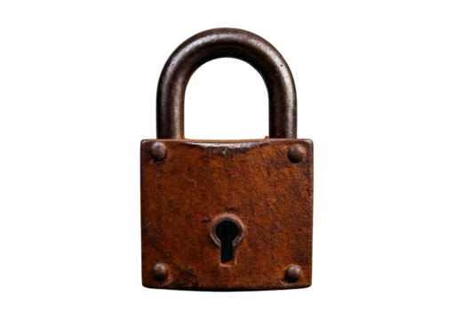Rusty Padlock isolated on transparent or white background