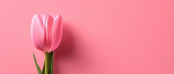 A pink tulip against a soft pink background, showcasing elegance and beauty.