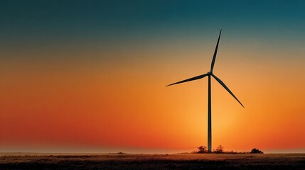 Wind turbine against sunset sky, symbolizing clean energy