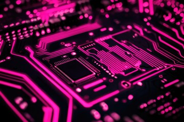 Obraz premium Close-up of a glowing pink circuit board