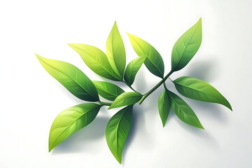 Lush Green Tea Leaves Branch Isolated on White Background Botanical Illustration Perfect for Nature Designs and Herbal Product Packaging