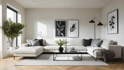 Modern Living Room Poster Frame Mockup,ISO A Paper Size,3D Interior Design Scene,Interior mockup with house background