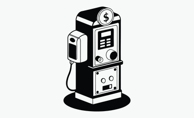 Coin operated phone, vintage payphone silhouette, retro public telephone icon