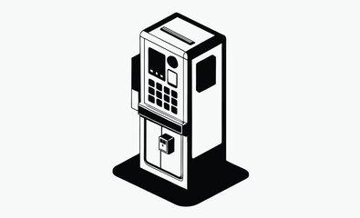Coin operated phone, vintage payphone silhouette, retro public telephone icon