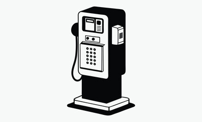 Coin operated phone, vintage payphone silhouette, retro public telephone icon
