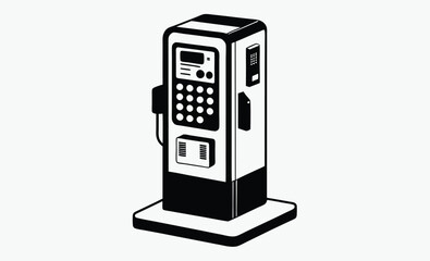 Coin operated phone, vintage payphone silhouette, retro public telephone icon
